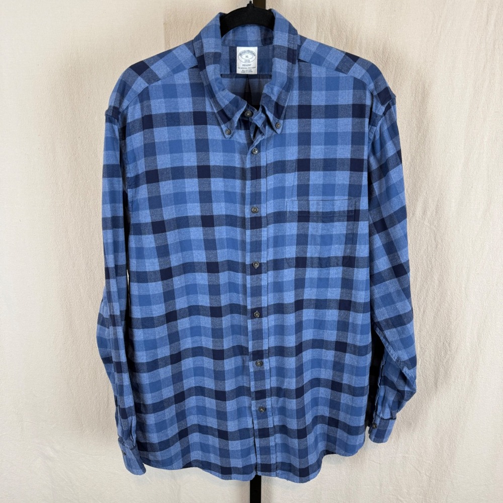 Brooks Brothers‎ 1818 Regent Blue Buffalo Check Cotton Flannel Shirt Mens XL